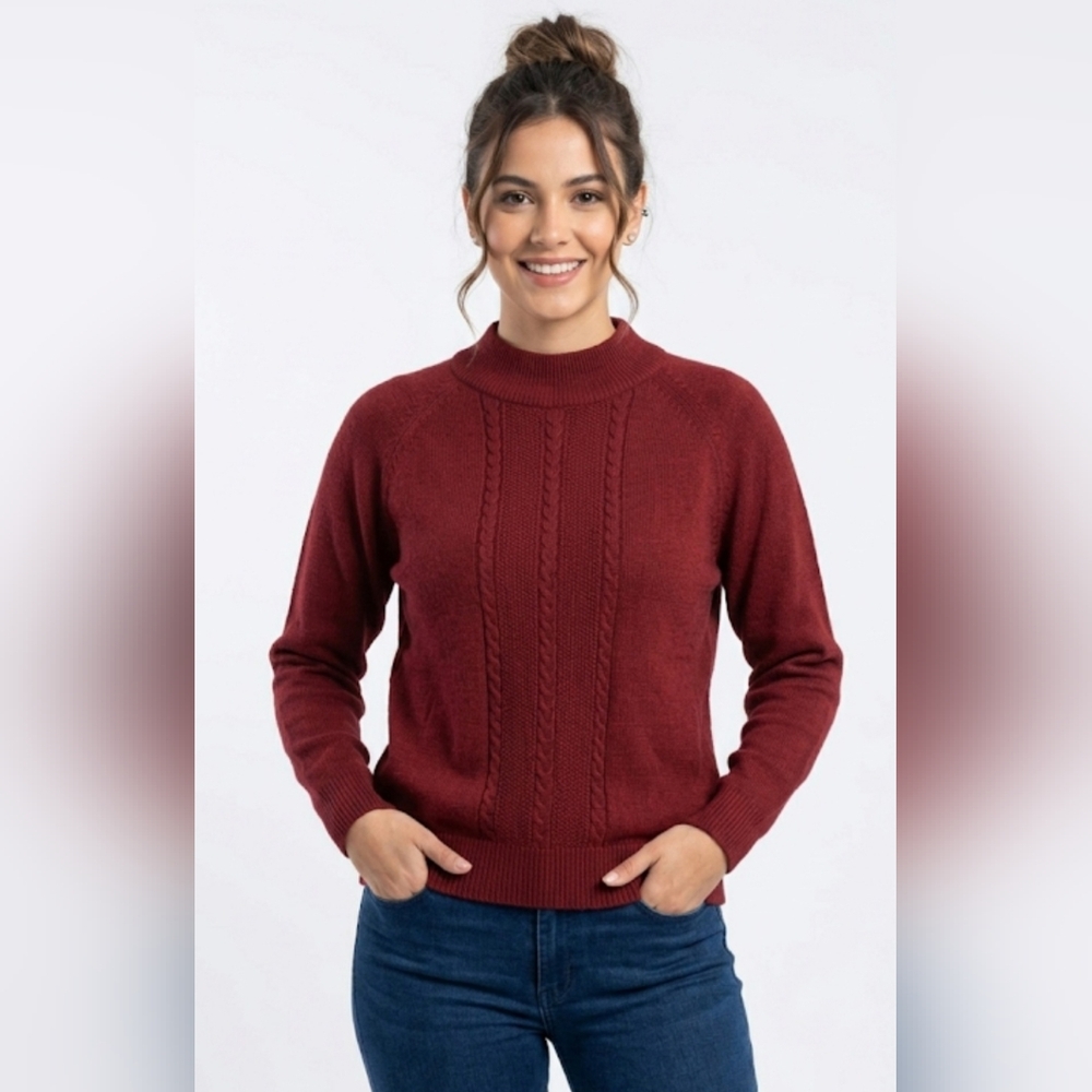 Vintage Garey Petites Red Cable Knit Mock Neck Sweater - size M petite